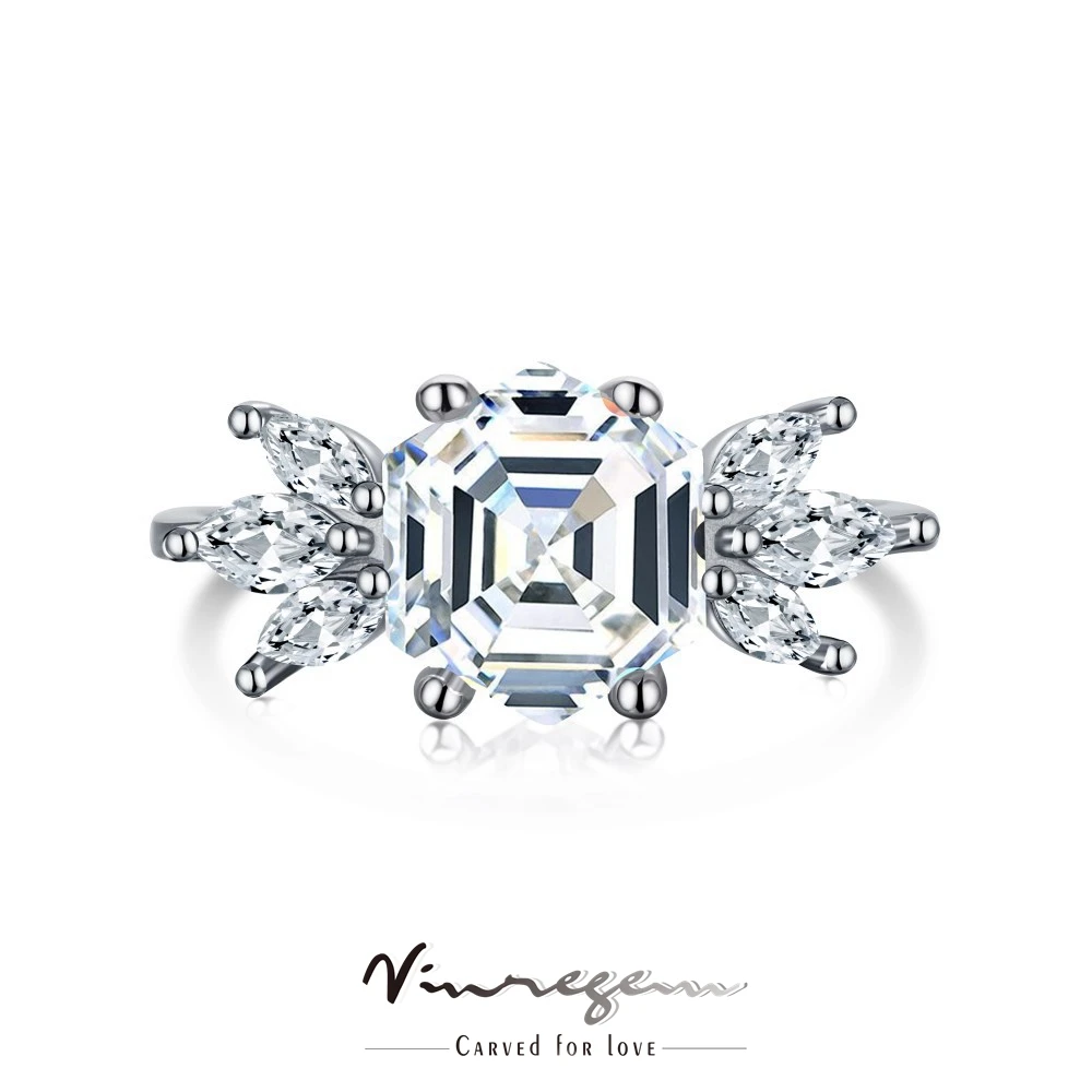

Vinregem Real 925 Sterling Silver Ascher Cut VVS Synthetic Moissanite Wedding Engagement Ring for Women Gift Drop Shipping