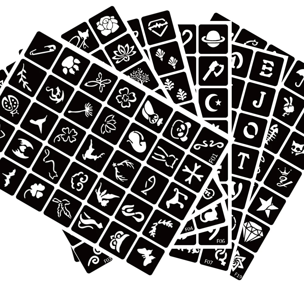 180pcs Small Tattoo Stencils 6 Sheets Reusable Body Art Tattoo Stencil Sticker Temporary Airbrush Tattoo Face Painting 446pcs lot body art reusable sticker stencils book for tattoo painting template airbrush glitter pirate tattoo stencil set album