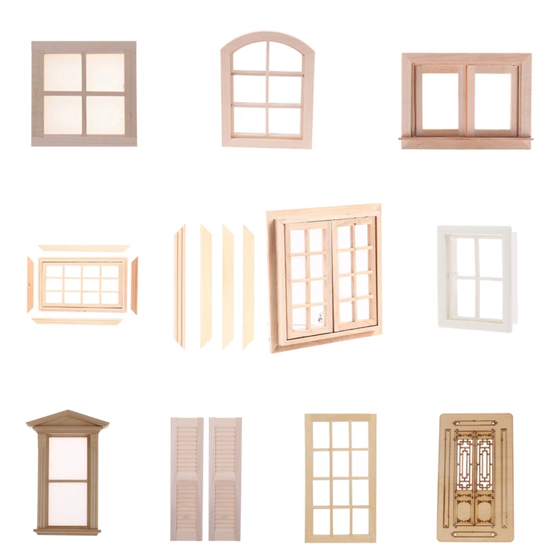 1/12 Dollhouse Miniature Blank Wood Window  Frame Doll House Accessories Pretend Play Toy For Doll House Furniture Miniatures storage display plant stand indoor wood antique window plant stand flower mini porta vaso per piante garden furniture sets