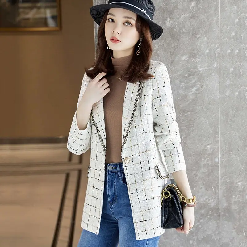 

Plaid Suit Women's Coats 2023 New Spring Autumn Fashion Korean Long Sleeve Blazers Women Jackets Casual Slim Ladies Blazer Tops