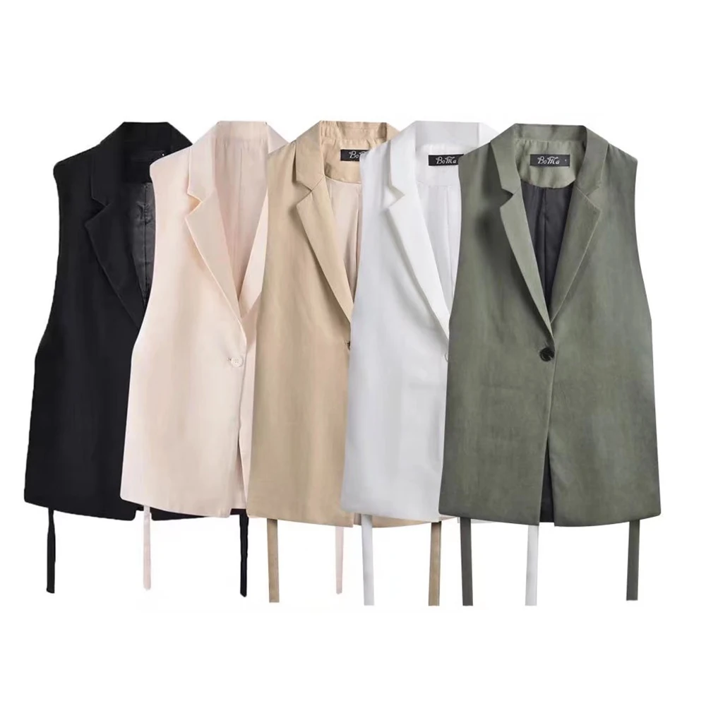 

Women New Fashion Split lace up decoration Solid Casual Vest Coat Vintage Sleeveless Button-up Female Waistcoat Chic Tops