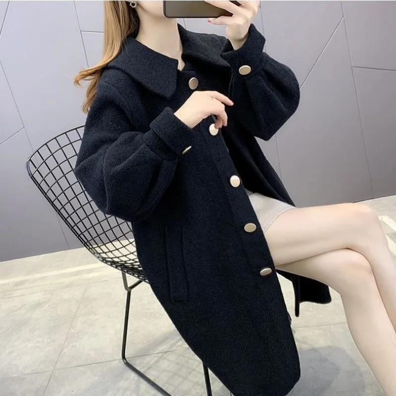 Double-Faced Woolen Coat for Women, Mid-Length Outwear, Loose, Large Size, Female Fashion, Monochromatic, Autumn Winter, 2024