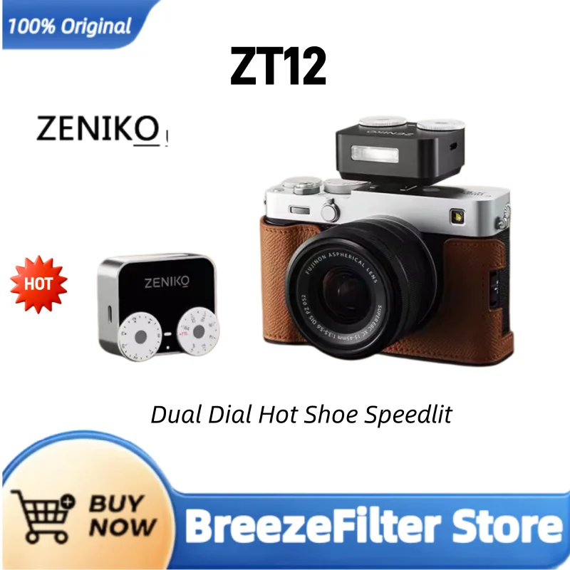ZENIKO ZT12 카메라 플래시 TTL 자동 측광 레트로 듀얼 다이얼 핫슈 스피드라이트 (후지필름 XT5, A7M4, 니콘, 캐논 R6 호환)