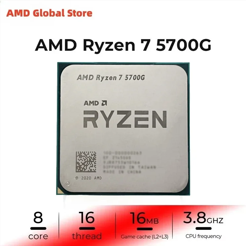 새로운 AMD Ryzen 7 5700G Zen3 CPU (라데온 그래픽 탑재) 8코어 16스레드 3.8GHz 최대 4.6GHz 16MB L3 캐시 소켓 AM4 패키지