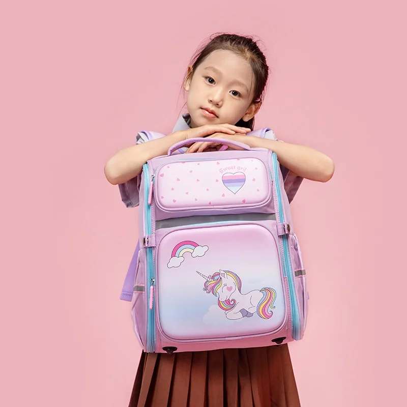 PVC Grade 1-6 Girls Cute Unicorn British Style Large Capacity Backpacks New Children Waterproof Fashion Backpacks for Students