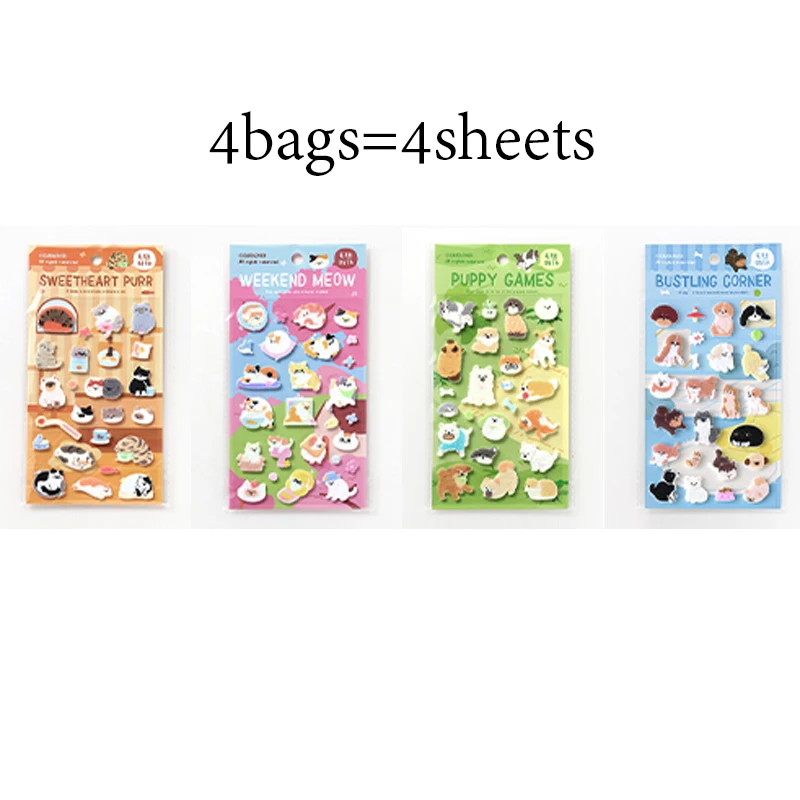 Mr.Paper 1 Sheet 3D Felt Pet Stickers Pet Lover Series Kawaii Cat & Dog Fluffy Puffy Sticker for Journal Scrapbook Decor