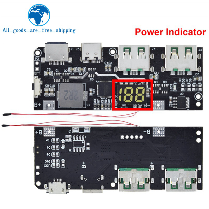 TZT QC4.0 QC3.0 LED Dual USB 5V 4.5A 22.5W Micro/Type-C USB Mobile Power Bank 18650 Charging Module Temperature Protection