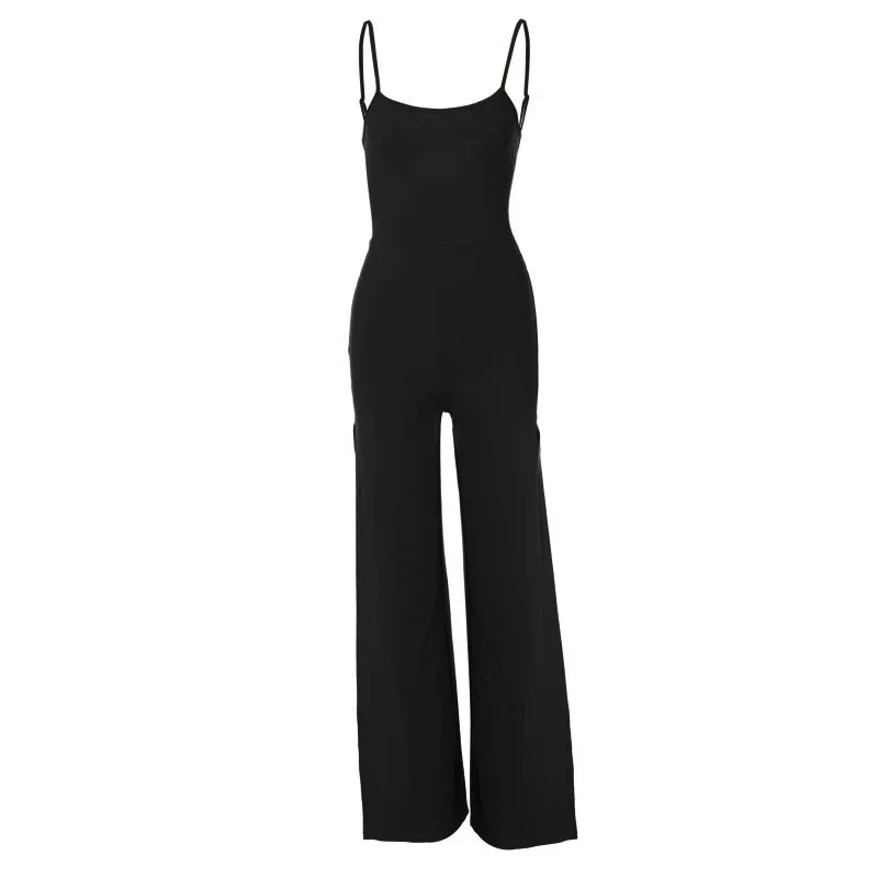 New Spring and Summer Fashion Women's Suspender Jumpsuit Long Pants Slim-fitting Solid Color Sexy Open Back Lace-up Slit Pants