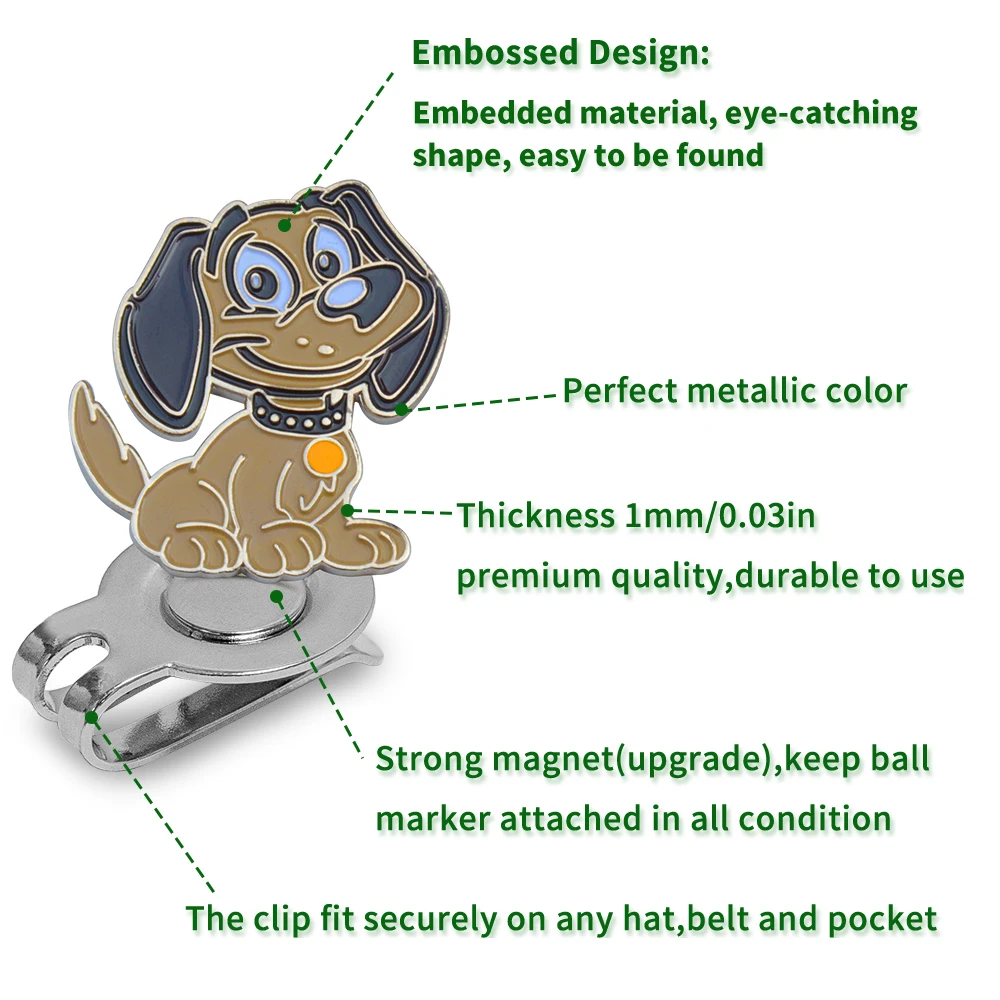 Caiton 1pc Cute Cat & Dog Golf Hat Clip &ndash; Magnetic Ball Marker, Stylish & Versatile for Hats, Pockets, Sleeves Bags