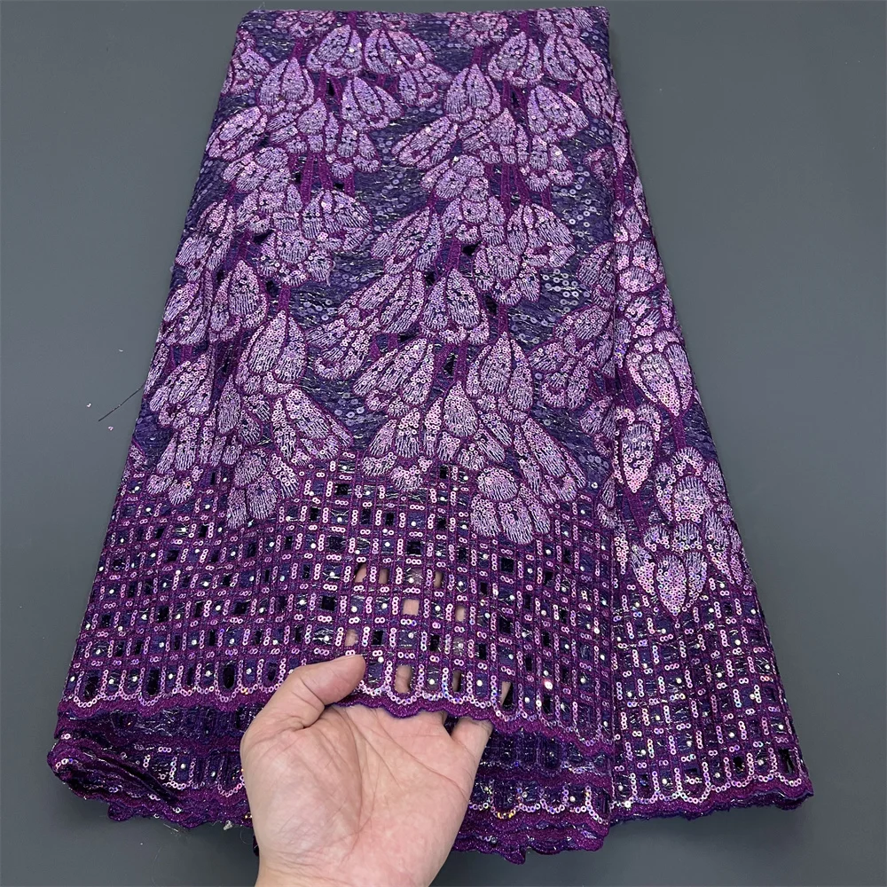 2025 High Quality African Nigerian Lace Fabric Embroidery Tulle Guipure Sequins For Wedding/Bridal Gowns Dress Net Cloth 5 yards 4