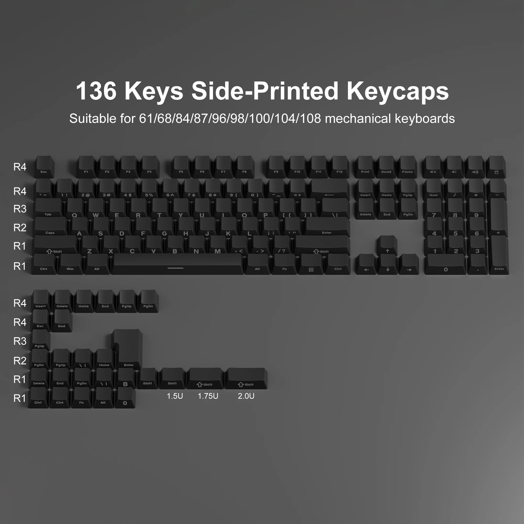 MaxCustom Shine Through Double-shot PBT Keycaps Set- Black 