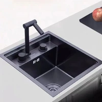 สีดํา 304 ก๊อกน้ําอ่างล้างจานสแตนเลสปกปิดพับร้อนและเย็นผสมน้ําอ่างล้างจานแตะคู่หลุมเดียวจับแตะ 1