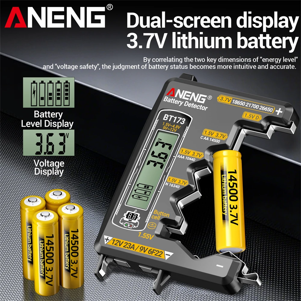 Tester batteria per tutte le batterie al litio 18650 Indicatore di capacità ANENG BT173 Analizzatore portatile Misuratore di tensione Strumenti per elettricisti - immagine 4