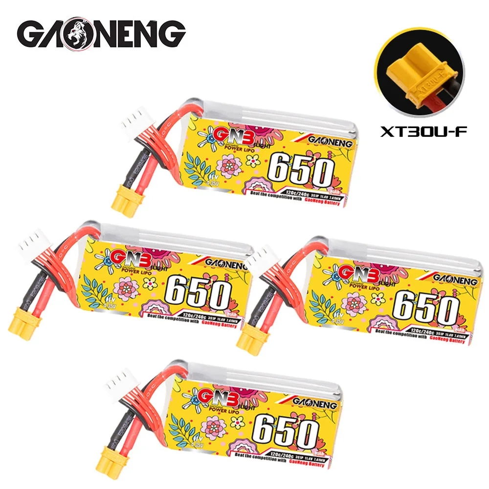 

Аккумулятор GAONENG GNB 3S 11,4 в 650 мАч 120C/240C Lipo для радиоуправляемого вертолета квадрокоптера FPV гоночного дрона, запасные части с разъемом XT30