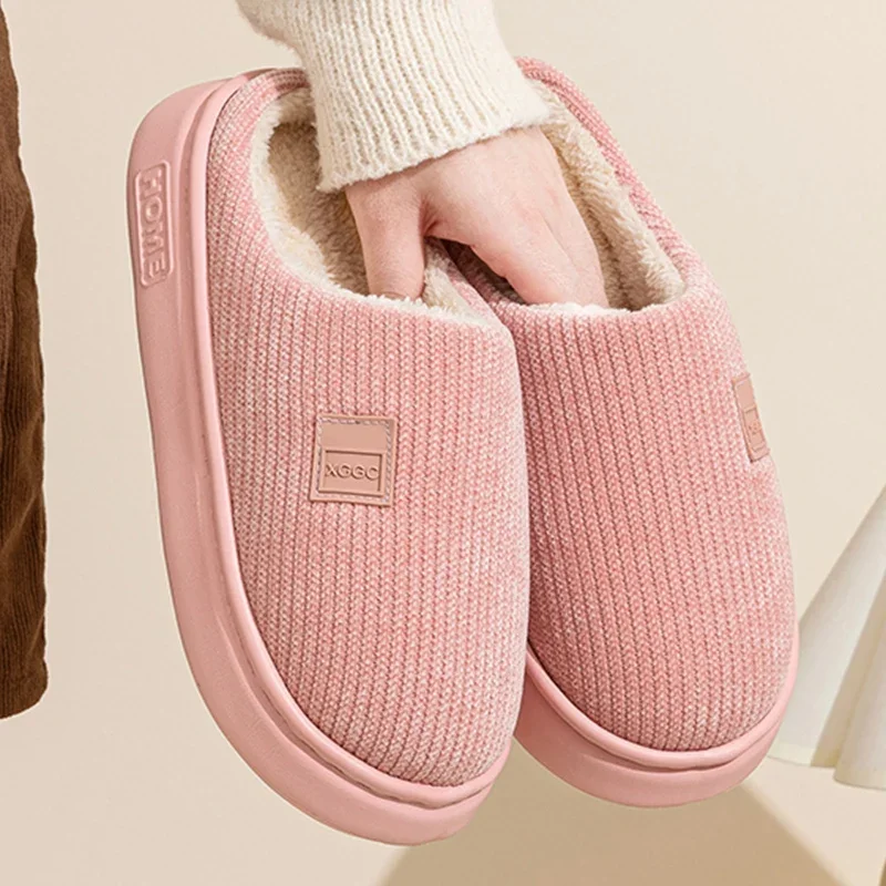 Indoor Soft Plush Slippers Women Corduroy Thick Bottom Non Slip Cotton Slippers Woman Light Round Toe Home Cotton Shoes Mujer