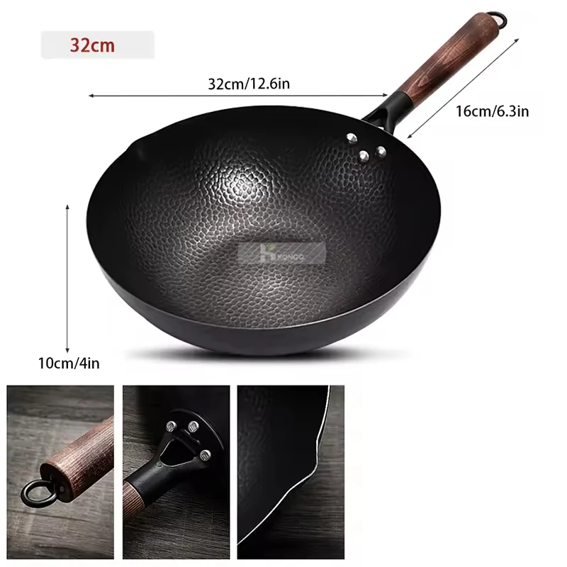 Hand Hammered Iron Wok 6
