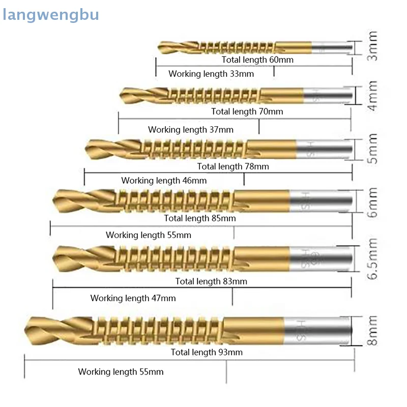6Pcs Cobalt Left Hand Drill Bit Set Screw Metric Composite Tap Drill Bit Tap