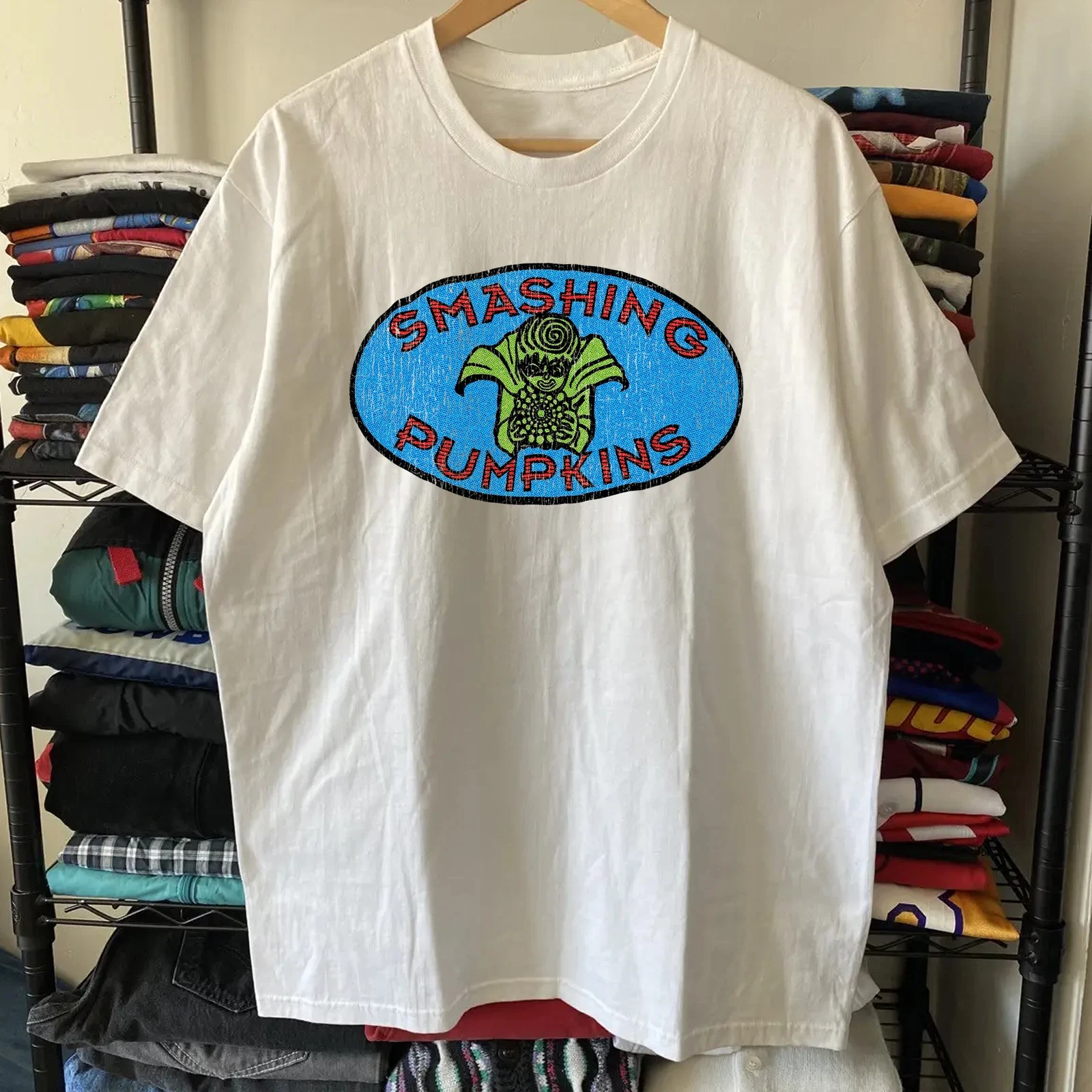 Herren Sommer Retro Smashing Pumpkins T-Shirt Unisex Baumwolle und Atmungsaktives T-Shirt Herren Rundhals Oversized Kurzarm
