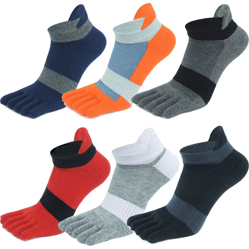 5 Pairs Large Mens Toe Socks Combed Cotton Ankle 5 Finger Socks Short Mesh Breathable Run Sport Socks with Toes Male EUR45 46 47 5 pairs soft combed cotton socks with toes big stripes patchwork five finger breathable deodorant toe socks men women fashions