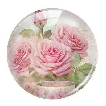 Elegant Handmade Pink Rose and Peony Glass Cabochon