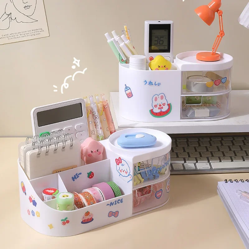 Ins Cute Kawaii Pen Holder Organizer Kids Girl Student Office Desktop Fashion Large Capacity Stationery Storage Box Organizer