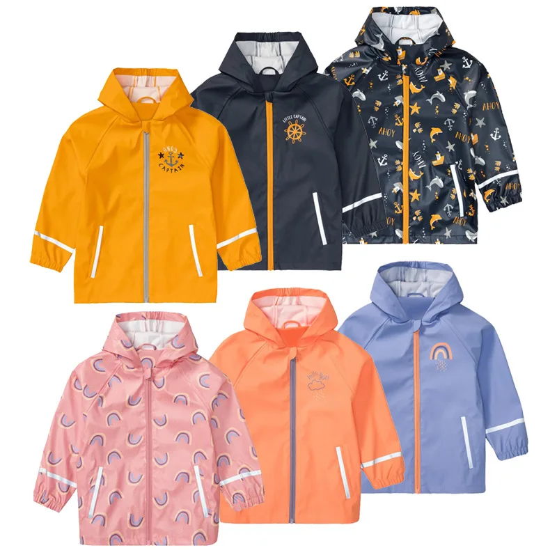 Hooded Waterproof Jacket Boy Sports Girls Raincoat Outdoor Kids Windbreaker Beach Children Outerwear Winter Baby Rain Coat