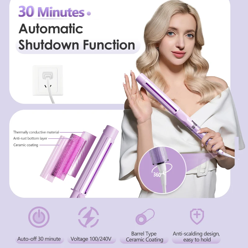 NOVUS 40mm Electric Professional Ceramic Hair Curler with Negative Ions Curling Iron Roller Curls Wand Waver Hair Styling Tools
