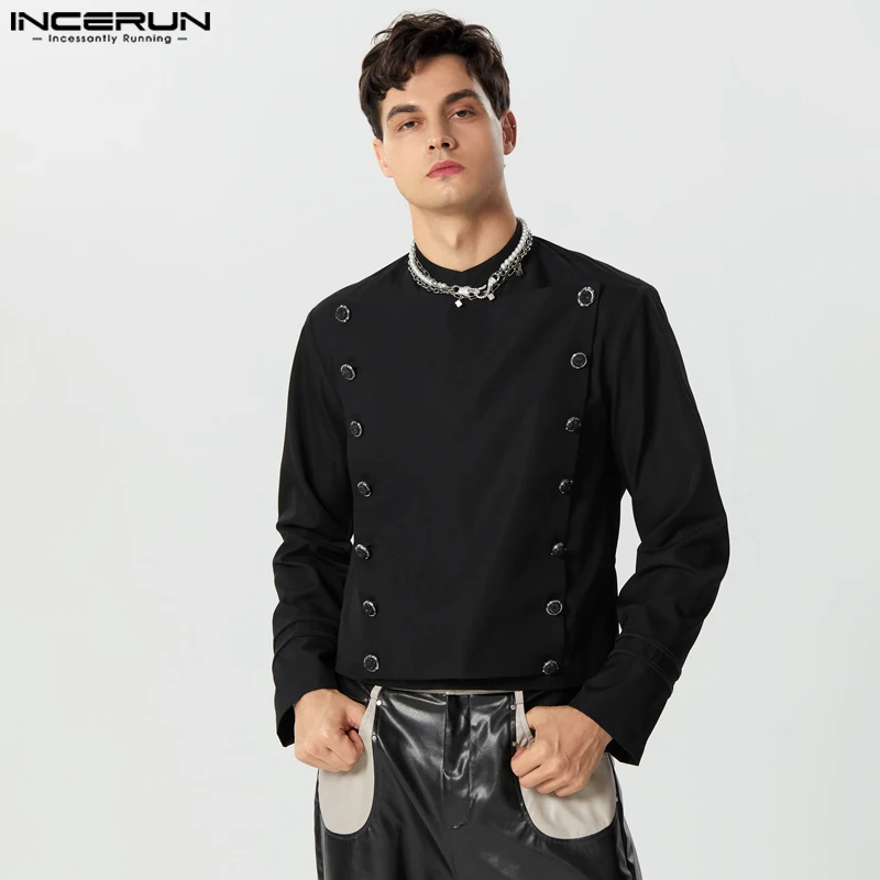 

INCERUN Tops 2023 Korean Style New Men's Short-style Standing Collar Design Blazer Casual Fashion Long Sleeved Suit Coats S-5XL