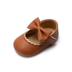 Elegant Baby Girls Bowknot Dress Shoes with Non-Slip Rubber Soles - 12-18months (BROWN)