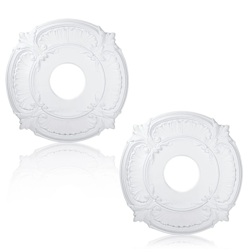 PU Ceiling Medallion Decorative Ceiling Fan Medallion For Light Fixtures Fans Chandeliers 2 Pieces 12 Inch OD