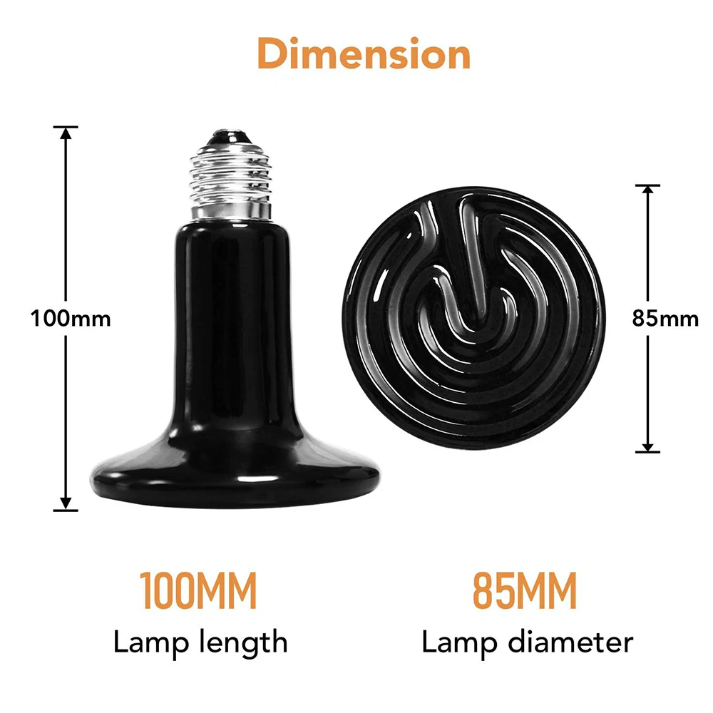20/50/75/100W Reptile Heating Lamp E27 Ceramic Heat Bulb for Snake Lizard Waterproof Turtle Basking Lamp Amphibians Supplies