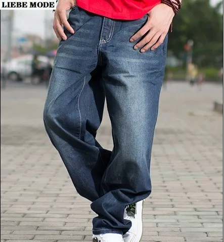 Male Hip Hop Baggy Jeans Trousers For Men Straight Wide Denim Pants Streetwear Skateboard Loose Jeans Black Big Size 44 46 Jeans - AliExpress