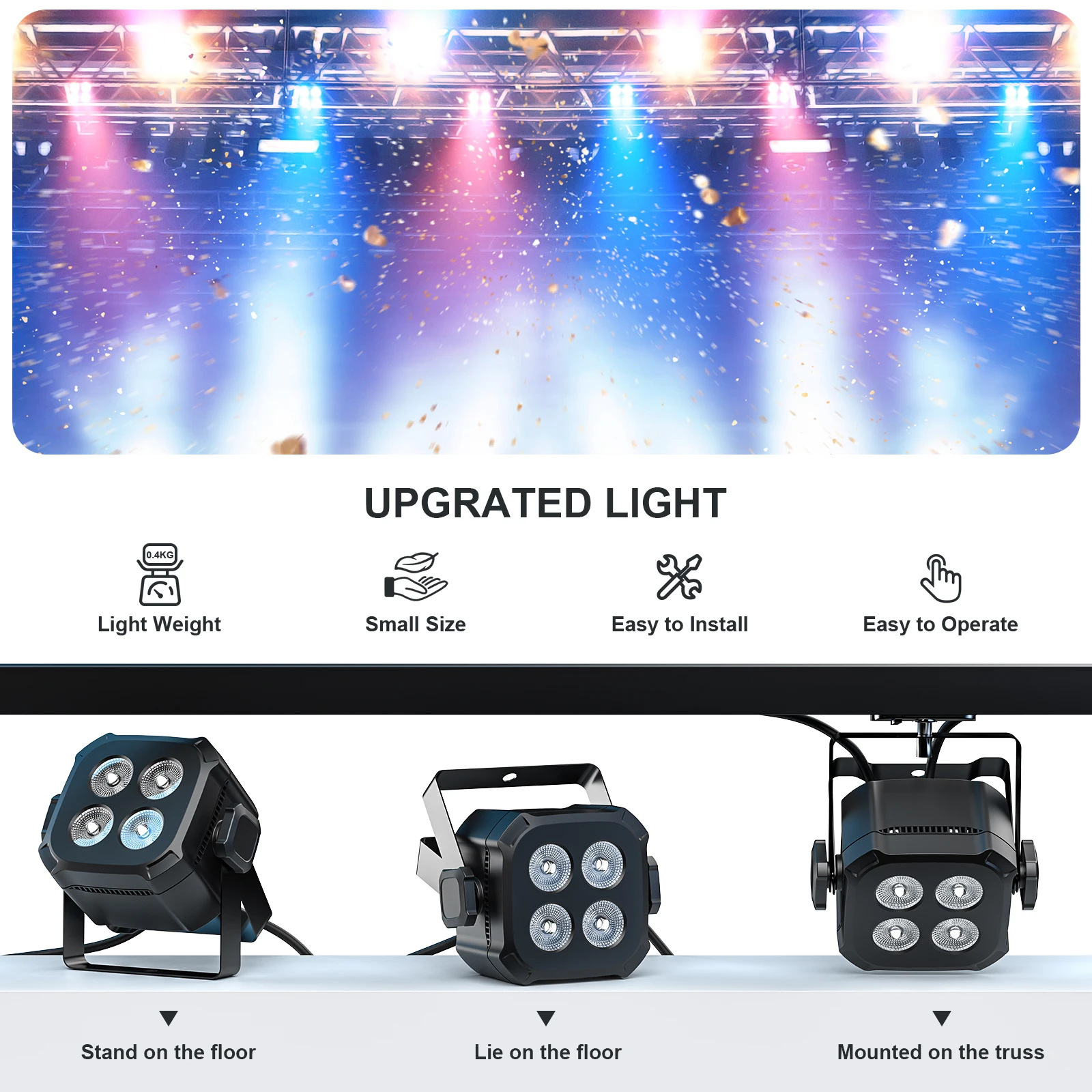 U'King 4Pcs/Set Square LED Par Lights 4X8W RGB LED Stage Light Remote&DMX Controlled DJ Light For Wedding Party Club Disco Event 4