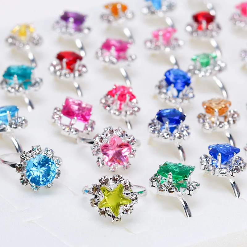 Adjustable Rings Children Exquisite Jewelry Cartoon Fashion Makeup Pretend Play Girls Birthday Gifts Kids Rewards