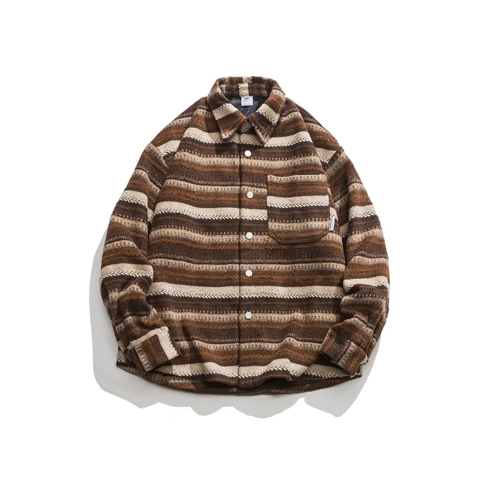 Y2K2024 'S New Fashion National Style Retro Top Striped Shirt Men Women With The Same Lapel Spring And Autumn Coat