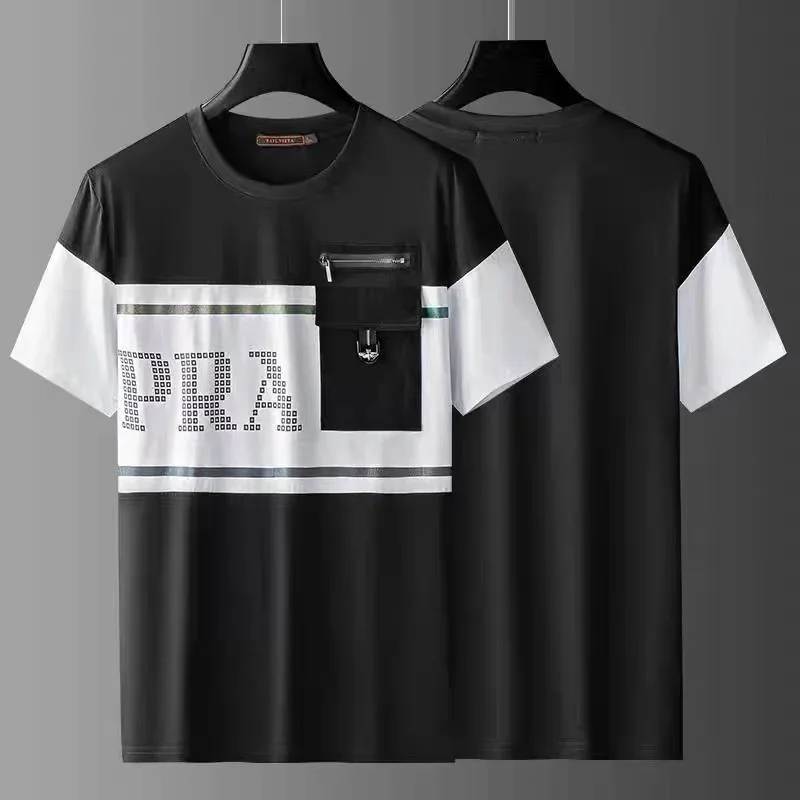 

European high-end brand pocket stitching printed short sleeve t-shirt men's 2024 summer trend personalized casual half sleevetop