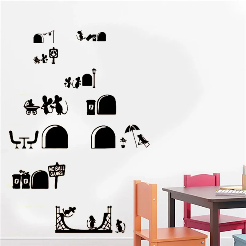 Mouse family wall sticker for living room bedroom children's room staircase decoration painting 25x55cm