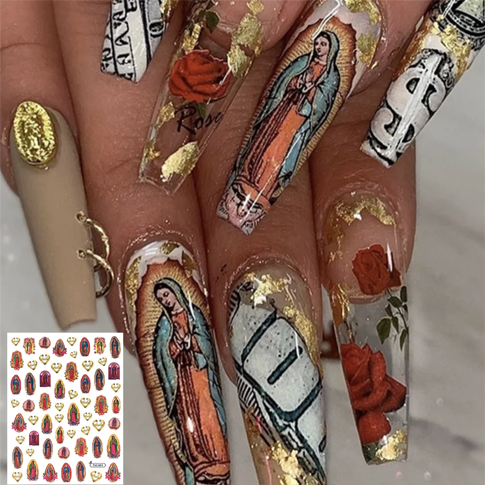 TSC-051 MG180606-14 Angel Jesus Cross Rose Money 3D Back glue Nail decal Nail sticker decoration art ornament