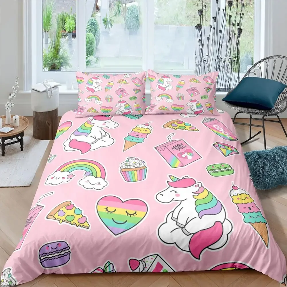

Duvet Cover Pink Rainbow Unicorn Comforter Cover Set for Women Girls Kid Baby Birthday Bedroom Decoration Lovely Cartoon Animal