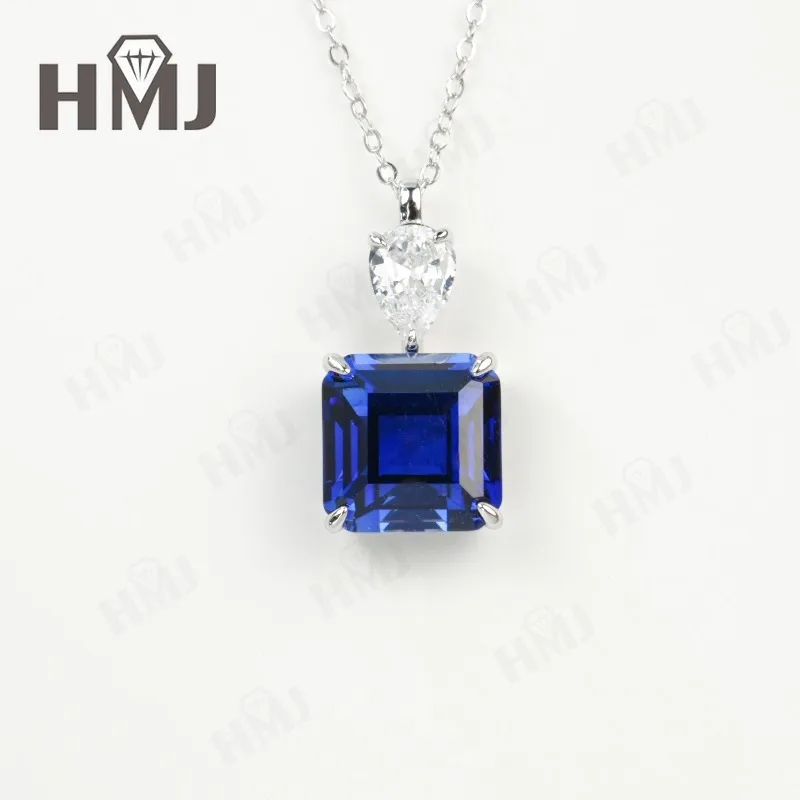 3,8/3,5 ct Laborgezüchteter Rubin/Saphir-Anhänger im Asscher-Schliff, 925er Sterlingsilber, Vintage-Stil, edler Schmuck für Damen, Hochzeit – Detail 9