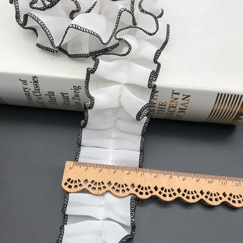 Pleated Lace Fabric Lace Ribbon Collar 5cm Chiffon Voile Laces Trim Sewing Applique Guipure 1Yard,lace ribbon,lace fabric,lace sewing accessories,lace sewing supplies,lace accessories,lace garment accessories,clothing craft accessories