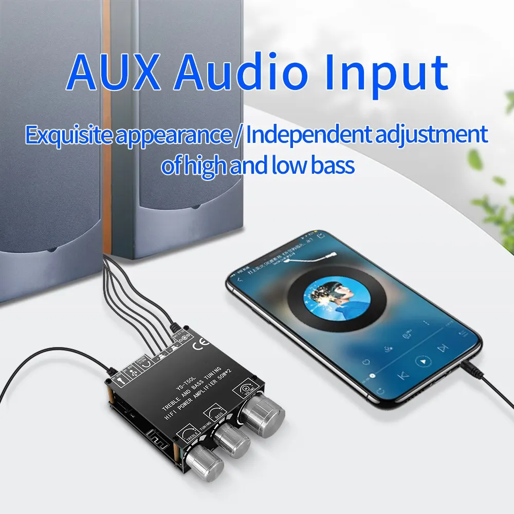 Audio Amplifier Board Bluetooth 5.0 2x50W HIFI Power Subwoofer Amplifier Board Stereo Digital Audio Power Amplifier AMP AUX USB T50L APP