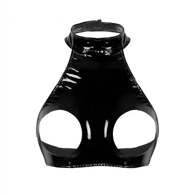 

Сексуальная эротическая кофта из ПВХ кожи, Эротическая открытая чашка, горячая порнография, глянцевая латексная кофта на бретелях, кожаные укороченные майки, сексуальные топы