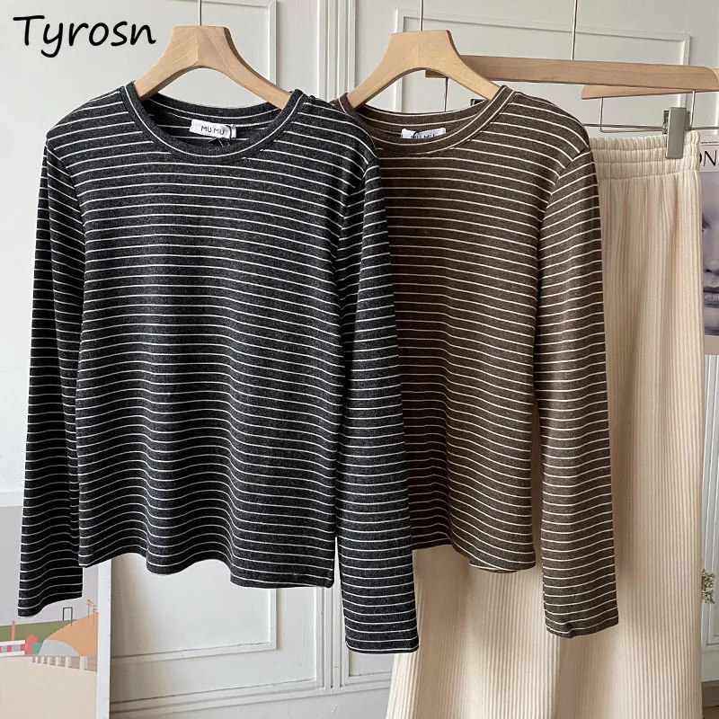 

T-shirts Women Striped Simple O-neck Design Fashion Ulzzang Students All-match Daily Retro Streetwear Spring Clothes Leisure New