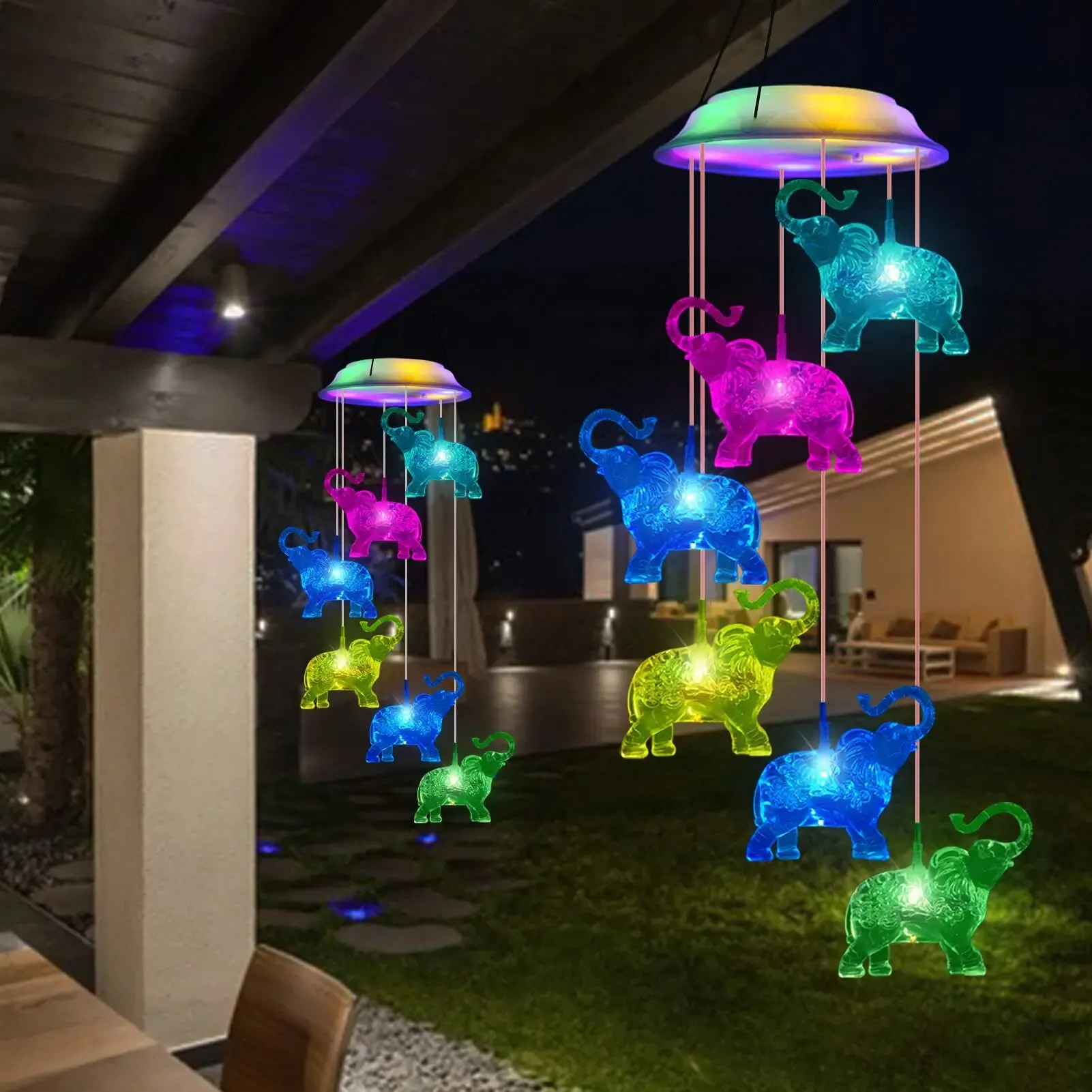Outdoor Solar Waterproof LED Elephant Wind Chimes Home Gifts Decorating Gardens Outdoor Courtyards Lawns