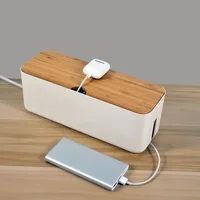Wire Storage Box Power Plug Board Wire Boxes Socket Data Cable Junction Box Plastic Storage Box with Bamboo 2