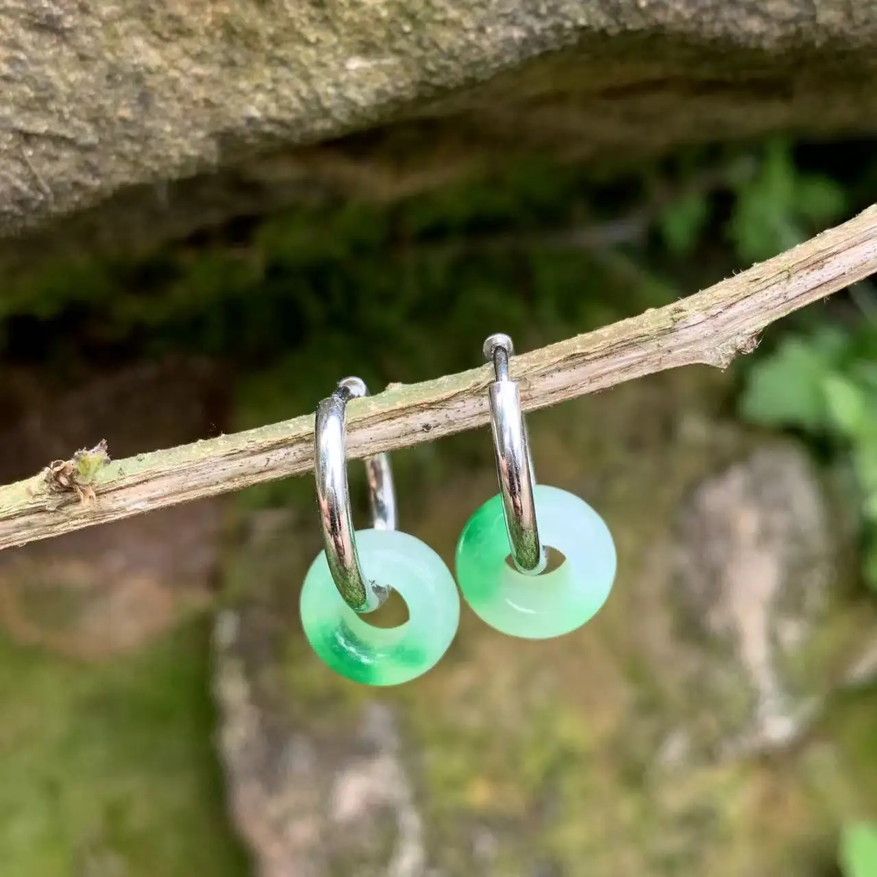 Natural Green Jade Hoop Earrings Jasper Earring For Women stainless steel Plated Vintage Gift Fine Jewelry