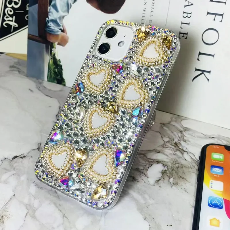 Luxury Bling Color Rhinestone Love Heart Case Capa For Samsung GalaxyA22 A32 A52 A71 A51 A72 A73 A53 A33 A74 A54 A34 Phone Cover