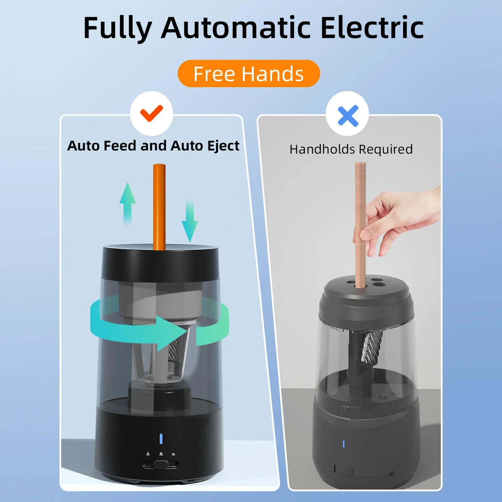전기 연필깎이 배터리 충전식 두께 조절 자동 정지 6-8mm 연필용 빠른 연필깎이 도구
