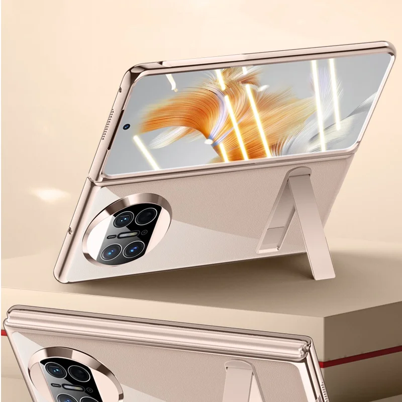 Electroplated Transparent Case for Huawei Mate X3 Ultra Thin Hybrid Hard Plastic Cover with Kickstand and Tempered Glass